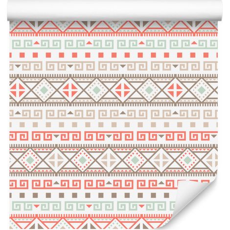 Papier peint à motif ethnique corail et beige 50x1000 cm (1/5)