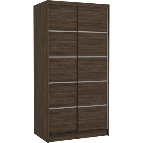 Petite armoire de chambre marron 2 portes coulissantes Rika 100cm (1/5)