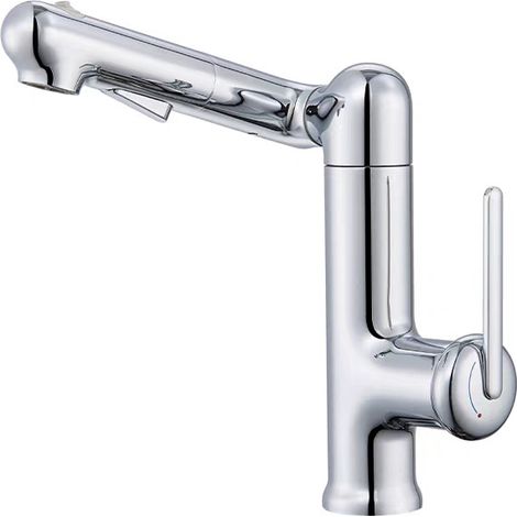 Grifo para lavabo de cobre con manija elevable, diseño de baño moderno, cromado (1/4)
