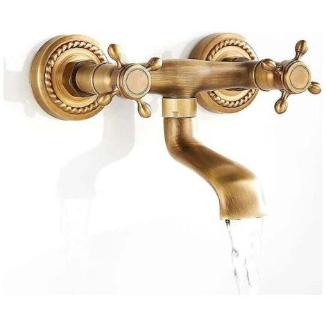 Robinet mural de cuisine en cuivre antique – Bec rotatif 180° – Installation murale – Eau chaude et froide – Finition vintage