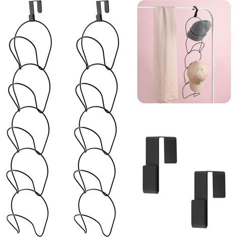 CSPARKV - Perchero de pared para gorras (10 unidades), color negro, con 2 ganchos para puerta, ideal para gorras, bufandas, bolsos, toallas, ropa y corbatas (1/5)