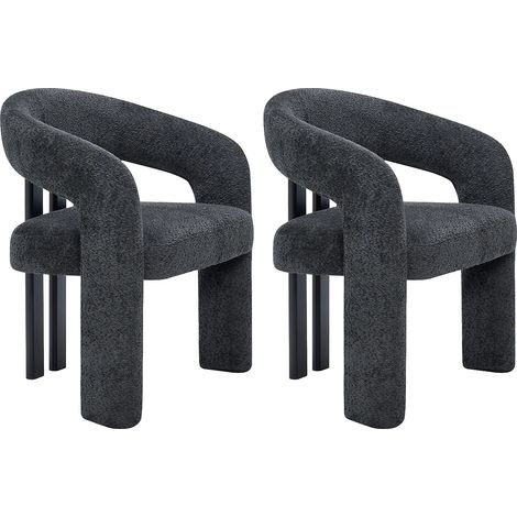 Sedia con braccioli in tessuto bouclette e legno Hevea nero Antracite scuro - Lotto di 2 - NORETI (1/5)