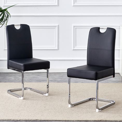Lot de 2 chaises de salle à manger avec patins antidérapants, emballage à ressort intégré, design ergonomique, métal noir