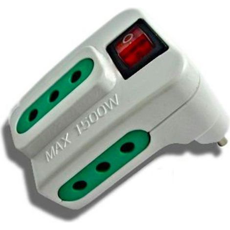 Trade Shop - Adaptador Eléctrico Multi-escena 10a Con Enchufe Y 3 Enchufes Con Interruptor -