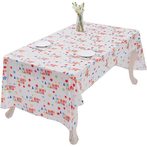 Set di 4 tovaglie per feste "Buon compleanno" (274x137 cm) – Stampa a stelle colorate, resistenti alle macchie e riutilizzabili. (1/3)