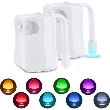2 Pc Lampe Toilette Veilleuse LED Mouvement Détecteur Eclairage WC LED pour Salle de Bain Seau d'aisances,Cabinet,Lavabo Cuvette Siège 8 Couleurs Changement,Utilisation dans l'obscurité (1/5)