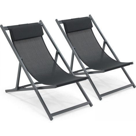 Lot de 2 transats en aluminium noir