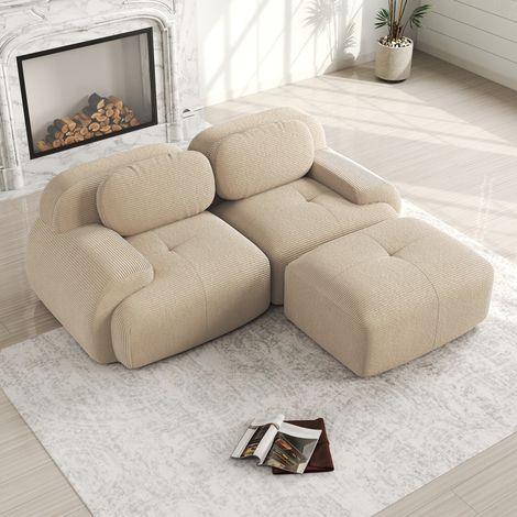 Divano a 2 posti, divano angolare reclinabile in velluto a coste, imbottitura in schiuma, 82 pollici - adatto per soggiorno e camera da letto, design modulare, beige