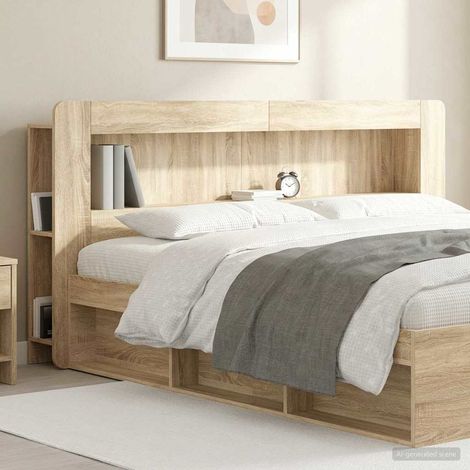 Tête de lit avec rangements en bois d’ingénierie chêne sonoma 215 x 18,5 x 100 cm - PANGIVO (1/5)