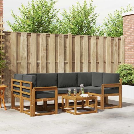 Outdoor-Sofagarnitur mit Kissen 7 pcs Natur und Anthrazit