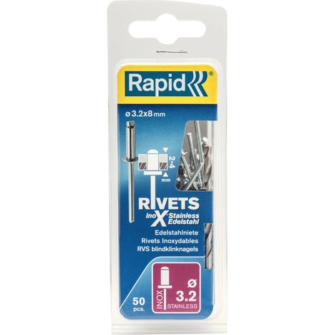 Set mit 50 Edelstahlnieten Durchm.3,2 x H.8 mm RAPID RAPID