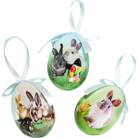 Ornements d'arbre Œufs de Pâques 3 Pièces Décoration en Mousse de 6.9 cm Décorations Mignonnes de Pâques Œufs de Lapin pour Fête Chambre Salon Cuisine Jardin Terrasse Bureau (1/5)