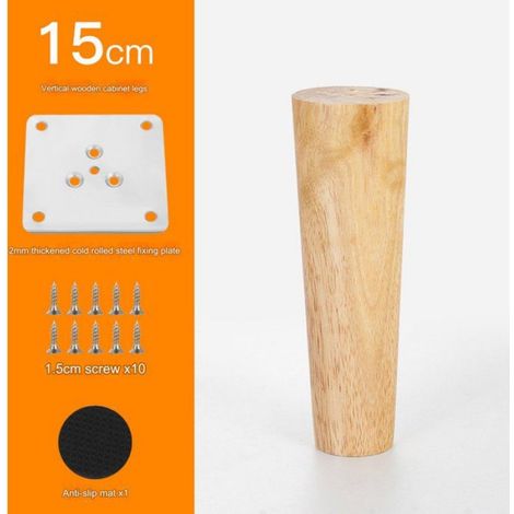 Pieds de meubles - Lot de 4 - Pieds de table - Bois - Hauteur : 15 cm - Finition dorée - Pieds de meuble en bois - Fixations pour (1/5)