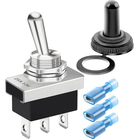 Métal ON/OFF/ON Interrupteur à Bascule 25A 12VDC/15A 24VDC/10A 250VAC/ 15A 125VAC SPDT 3Pin Interrupteur à Bascule 3Positions avec Capuchon étanche pour Voiture Automatique KN3D-103 (1/5)