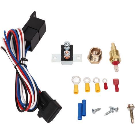 Kit thermostat de ventilateur de radiateur électrique 12V pour voitures, camions et bus, comprenant un faisceau de câblage complet pour le relais de commande du thermostat de ventilateur de radiateur (1/5)