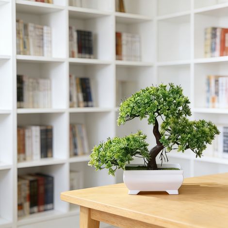 Realistic Artificial Potted Tree, Mini Artificial Greenery in a White Pot  for Home Decor (1/5)