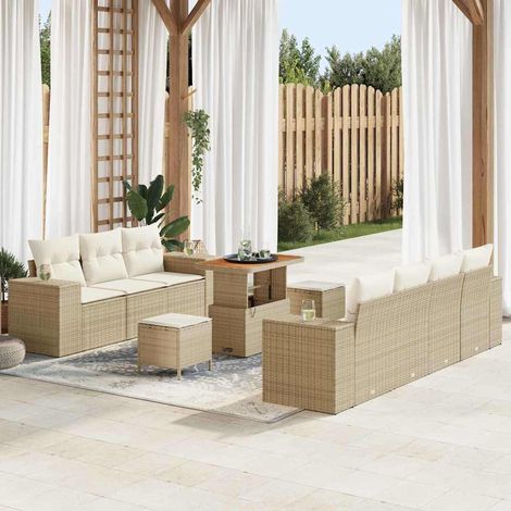 vidaXL Set Divano da Giardino 10 pcs Beige e Crema 90 x 55 x 71 cm (1/5)