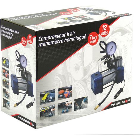 Compresseur 12V avec manomètre homologué – Pression max 7 bars – Débit 29L/min – Bruits réduits pour regonflage rapide (1/2)