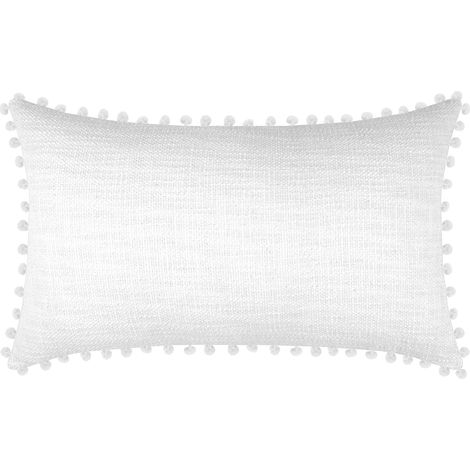 Coussin rectangulaire en coton déhoussable à pompons Blanc 30x50 cm (1/3)