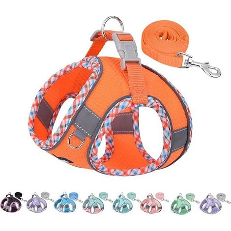 Harnais pour petit chien, harnais anti-traction pour chat avec laisse, harnais réglable orange XXS (tour de poitrine : 64,5-73,5 cm), HARNAIS POUR ANIMAL (1/5)