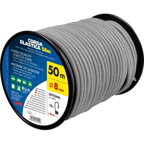 Corda Elastica In Bobina - D.8 Mm - 50 M - Grigio