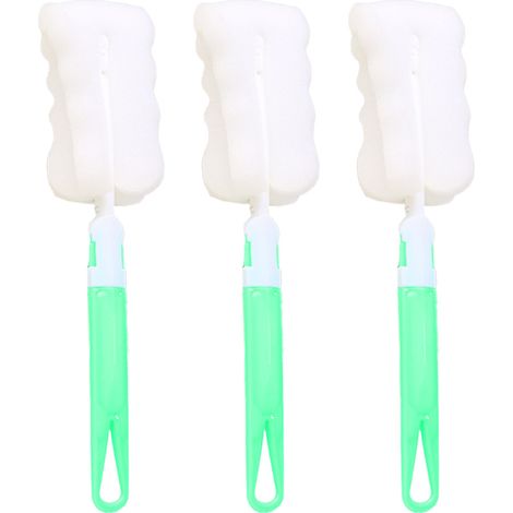 Lot de 3 brosses de nettoyage en éponge pour bouteilles avec long manche en plastique, brosses à récurer pour tasses et verres. (1/5)