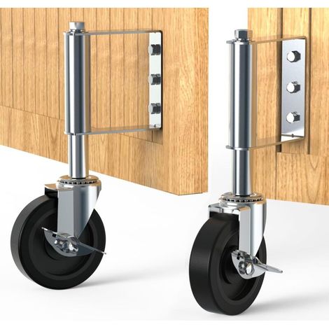 Enowelir Heavy Duty Gate Wheel 100mm Spring Casters Swivel Casters Gate Wheel for Wooden Gate and Fence Capacity 100kg Silver (2pcs) (1/4)