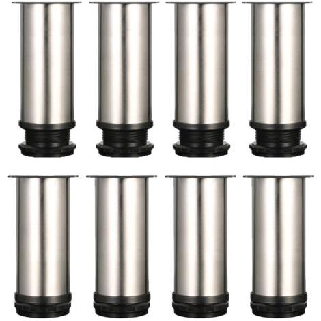 Lot de 8 Pied Reglable,Pied de Table Metal 12 cm Pied Reglable pour Meuble Pieds de Lit Pied de Meuble Pied Canapé Pied de Table Reglable,Hauteur Totale 120mm-135mm,Acier Inoxydable Brossé (1/5)