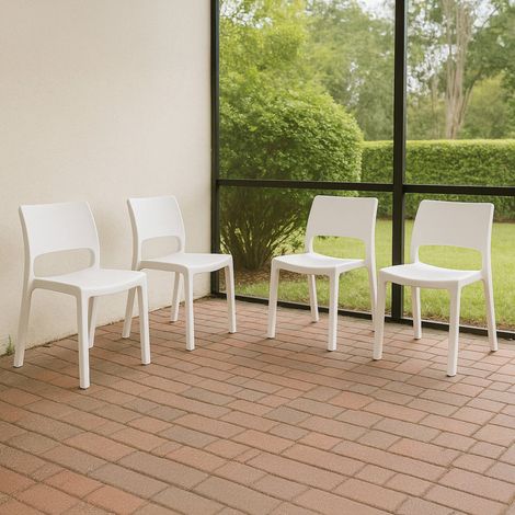 Dmora - 4er-Set Gartenstühle Zircone, Gartensitz, Für drinnen und draußen, Stapelbar, Made in Italy, 50x51 h82 cm, Weiß (1/3)