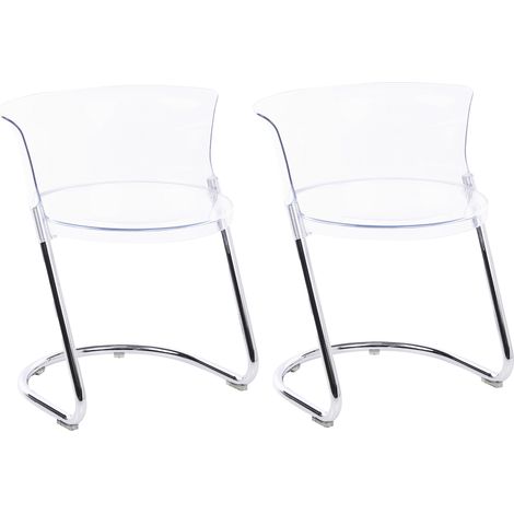 Conjunto de 2 sillas de comedor modernas de material sintético con patas de metal respaldo curvo transparente Oshkosh (1/5)
