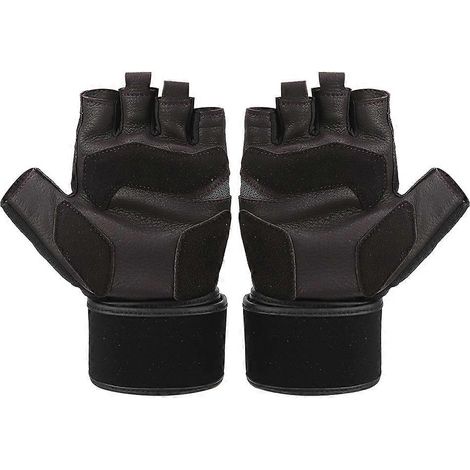Gants BOODUN demi-doigts en peau de cerf avec bande de poignet pour sport, fitness et entraînement, taille M (1/5)