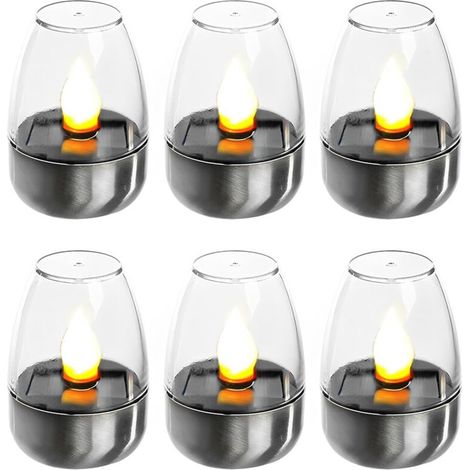 Pack de 6 Bougies LED Électriques Veilleuses Solaires Rechargeables Lumières Solaires Clignotantes pour Extérieur Résistant aux Intempéries Jardin Terrasse Balcon Décoration