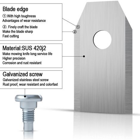 45 cuchillas de titanio para todos los robots cortacésped Husqvarn/Automower/Yardforce/Gardena (3g-0,75 mm) con 45 tornillos, cuchillas de repuesto para los modelos 105, 310, 315, 320, 420, 430x, r40i (1/3)