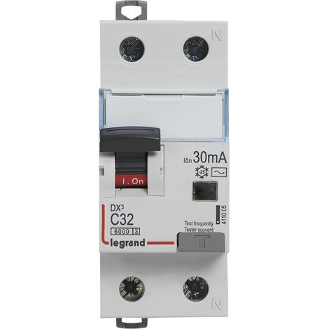 411005 Disjoncteur Différentiel 32a - 30ma - Type Ac - 1p+n - 2 Modules - Neutre à Droite - Auxiliarisable - Legrand