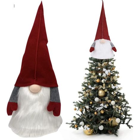 Puntale Topper per Albero di Natale a forma di Gnomo Babbo Natale Svedese peluche per Decorazioni Natalizie - 45cm (1/5)