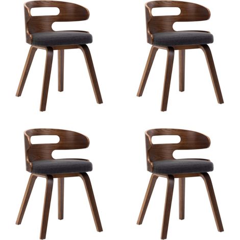 Chaise de salle à manger bois courbé foncé et tissu gris Laetitia - Lot de 4 (1/5)