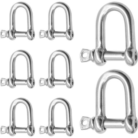 Lot de 8 manilles à vis en forme d'anneau en D M6 en acier inoxydable - Capacité de charge maximale de 200 kg (U/M6/LSDK) (1/5)