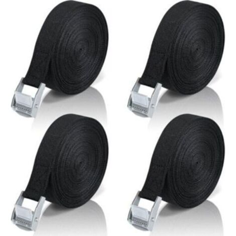 Ceinture de fixation 1 m (4 pièces) – Sangle à cliquet en alliage de zinc avec boucle de verrouillage, idéale pour le transport de motos, voitures, vélos, bagages ou déménagements – Charge de traction