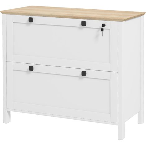 Aktenschrank mit 2 Schubladen für A4-Ordner, mit Schloss und Schlüsseln, 76 x 40 x 76 cm, weiß