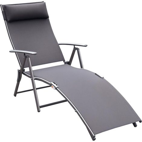 Pour jardin terrasse et piscine transat relax confortable chaise longue pliante dossier réglable avec coussin textilène gris (1/5)