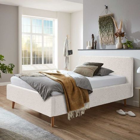 Lit Dalila 140x200cm tissu teddy avec espace de rangement - blanc (1/4)