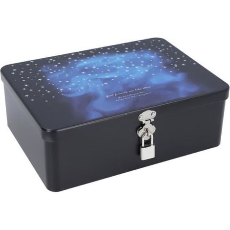 Boîte de rangement - - Vintage en acier étamé - Cadenas - Motif ciel étoilé - 24,5 x 18 x 8,5 cm (1/4)