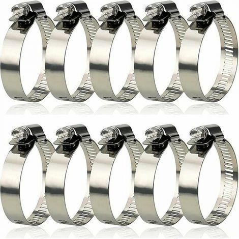 （10 Pieces）304 Stainless Steel Hose Clamp,Metal Hose Clamp Adjustable Diameter from 27 to 51 mm,Pool Hose Clamp for Fixing Pipes (1/5)