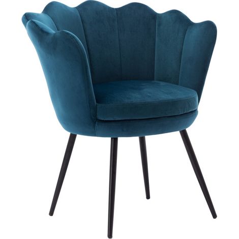 Wahson Fauteuil Relax en Velours, Fauteuil de Salon Moderne Chaise Coquillage avec Pieds Métal Fauteuil Scandinave pour Chambre, Velours, Bleu Sarcelle (1/5)