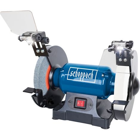 Scheppach Touret Mixte SM200AL - Puissance 500W - Pare-étincelles réglable - Porte-outils réglables - Meules en grain 36 et 100 de Ø200mm - LED - Bâti en fonte grise - Travaux multiples