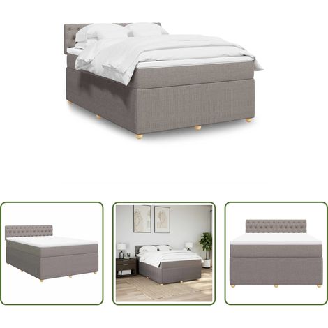 vidaXL Surmatelas -  Sommier à lattes de lit avec matelas Taupe 140x200 cm Tissu (1/5)