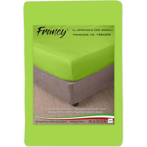 LENZUOLO FRANCY CON ANGOLI VERDE ACIDO FRANCESE 1 PIAZZA E MEZZA GRANDE MAXI