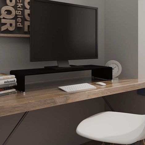 vidaXL Meuble TV/support pour moniteur 90x30x13 cm verre noir (1/5)
