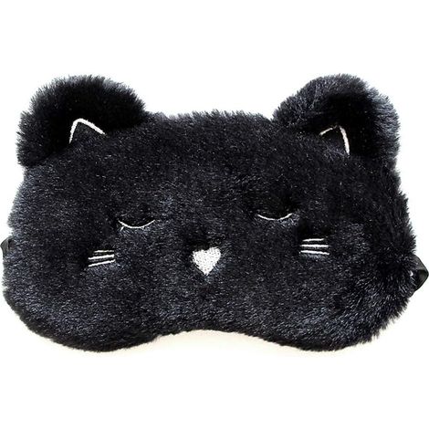 Masque pour les yeux animal mignon 3D en peluche en soie naturelle super douce pour la peau (chat noir)