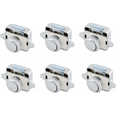 Cerradura de botón pulsador para muebles, cerraduras de botón pulsador de aleación de zinc con manija para RV, barco, yate, camping, paquete de 6, cromado (1/4)